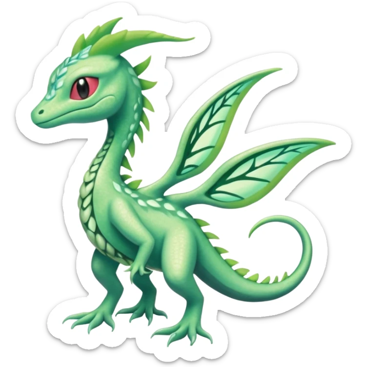 Sparkly White And Green Natural Flowery Colorful Grovyle-Salandit-Celebi-Fakémon-hybrid-creature (full body)  sticker