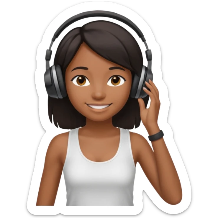 Black girl with headphones vibe , straight hair, white tank top, slight to the side sticker