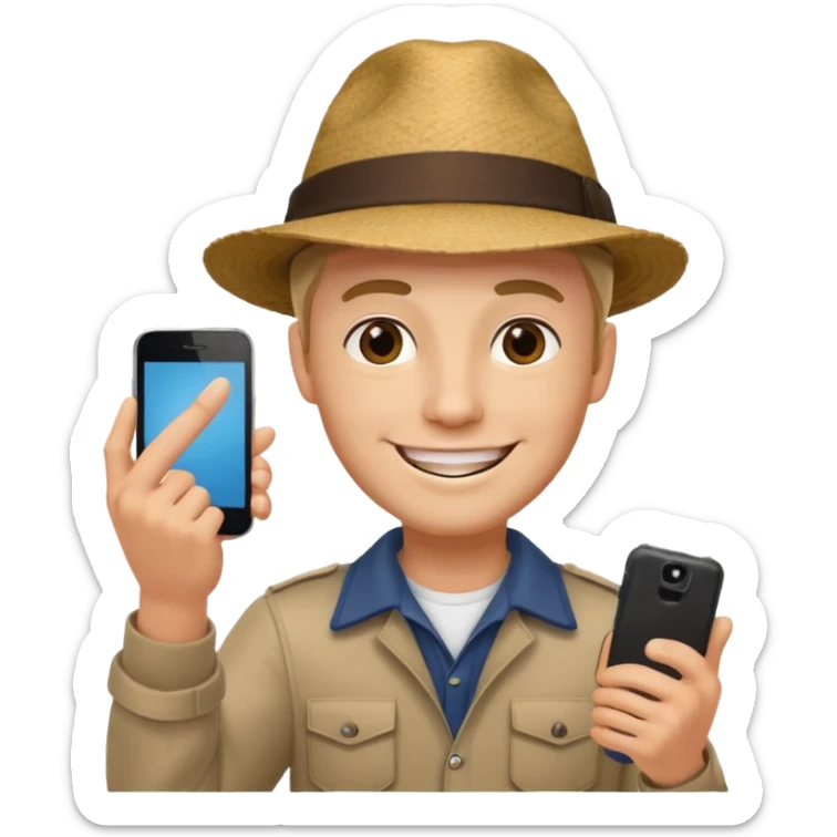 Draw a male tourist who pointed his phone for a photo sticker