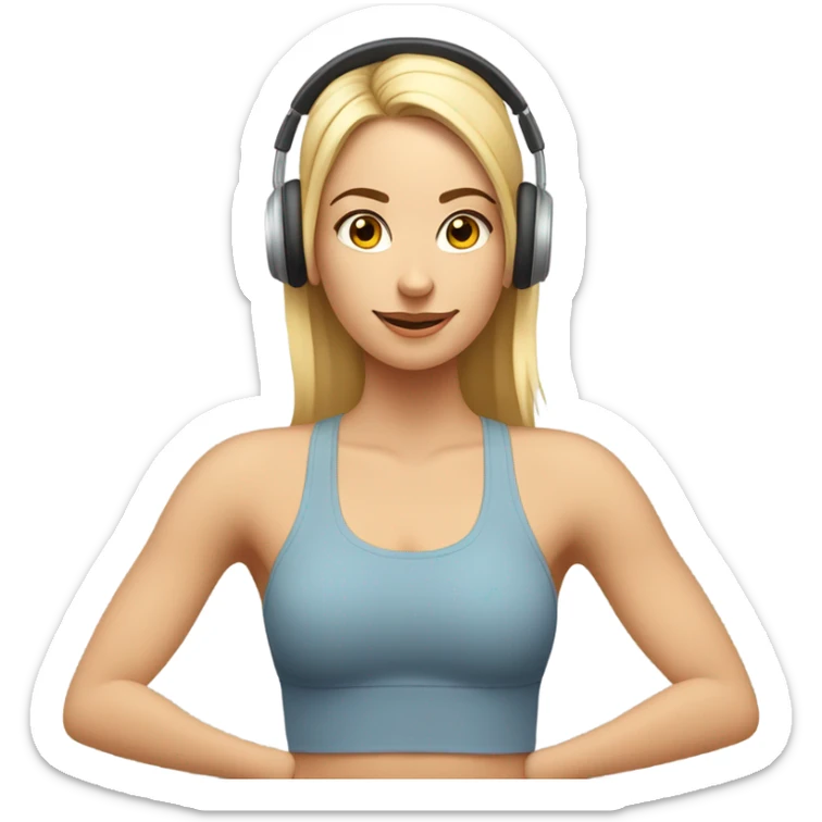 Una chica de rubia haciendo yoga mientras escucha música  sticker
