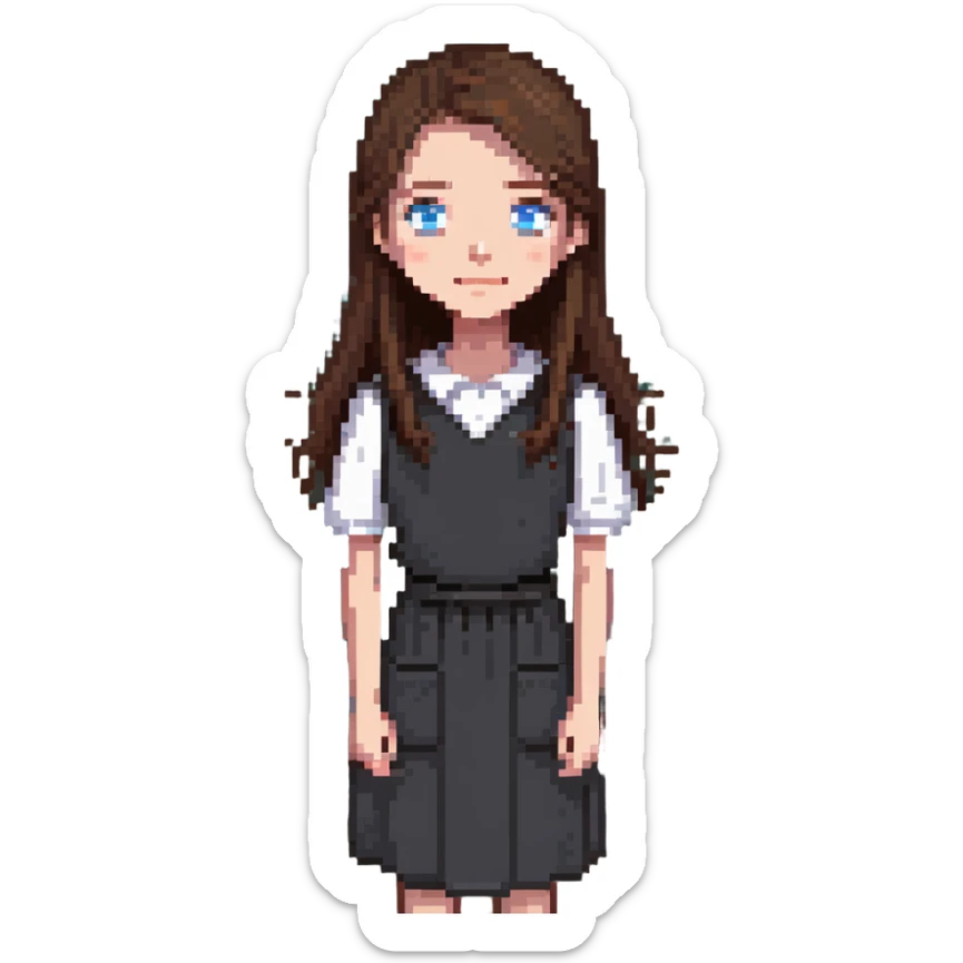 female math teacher, brown straight hair, blue eyes, Caucasian, no glasses, at chalkboard sticker