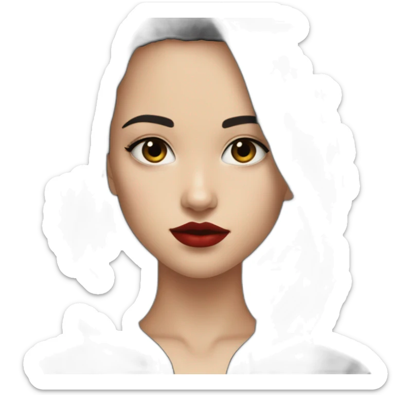 Tiny White girl lightly tanned with very short haircut with black hair black eyes and black hair wearing black messa hoodie like alyx Vance and red lipstick  sticker