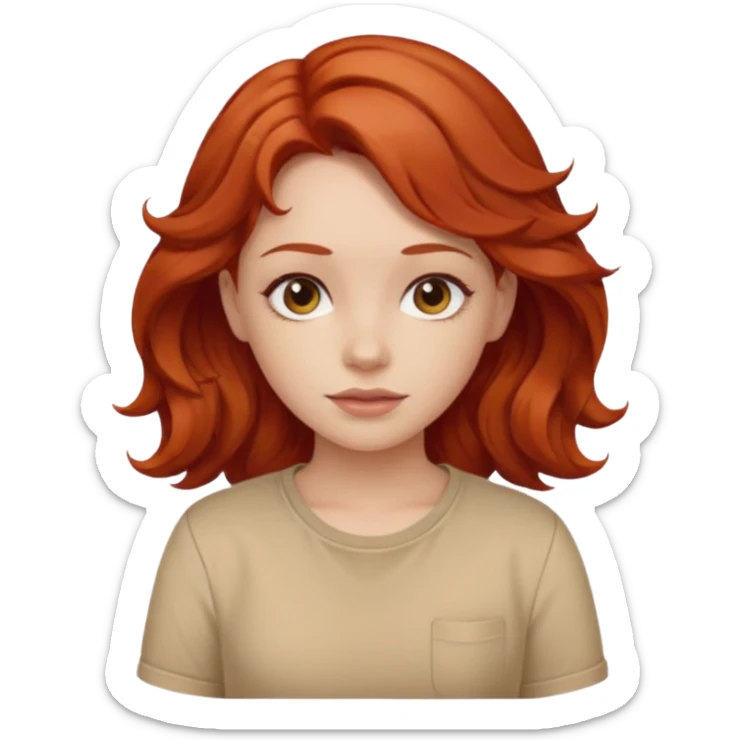 girl, wavy red hair, beige shirt sticker