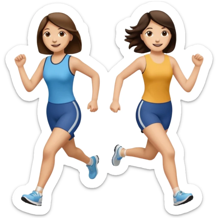 I want 2 women holfing hands running in sdame direction, one is brunette sticker