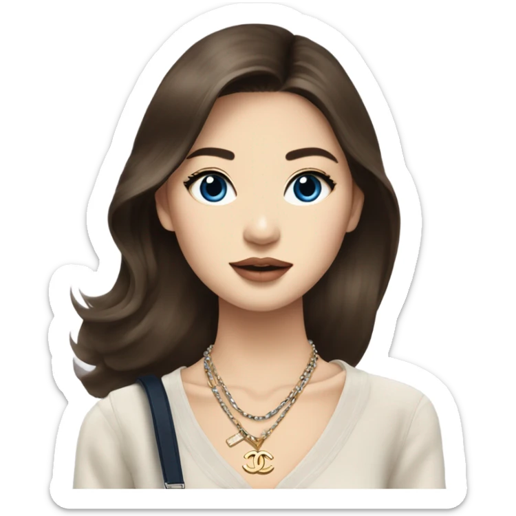 Realistic brown hair blue eyes Chanel Asian Girl with Birkin bag and Chanel necklace sticker