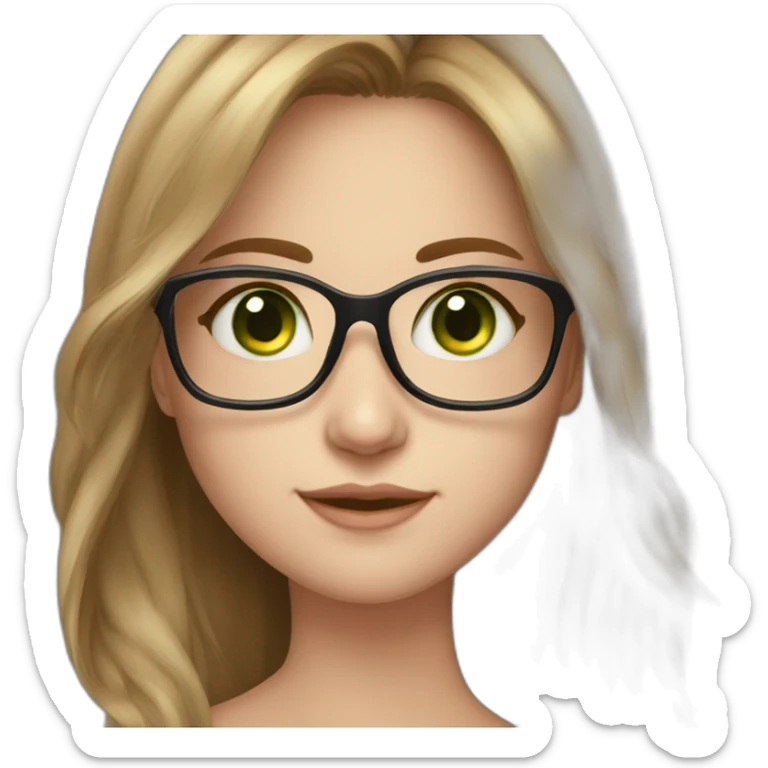 fair skin girl, lught brown hair, green eyes, beautiful, glasses sticker