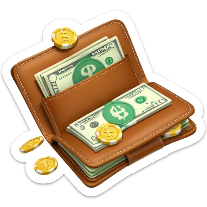 Aviator money emoji, wallet full of cash, casino vibe, premium 3D emoji style, clean, no background
 sticker