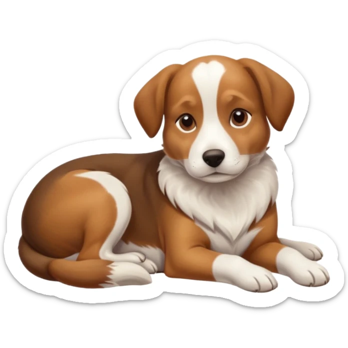 brown and white dog laying down with paws crossed on top of eachother sticker