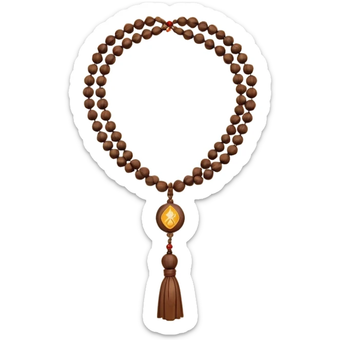 monk necklace object icon, wooden prayer beads with simple pendant, spiritual minimal design, natural wood texture, subtle sacred aura, 3D cartoon style, mobile game icon style, centered, clean background, no text, no watermark
 sticker