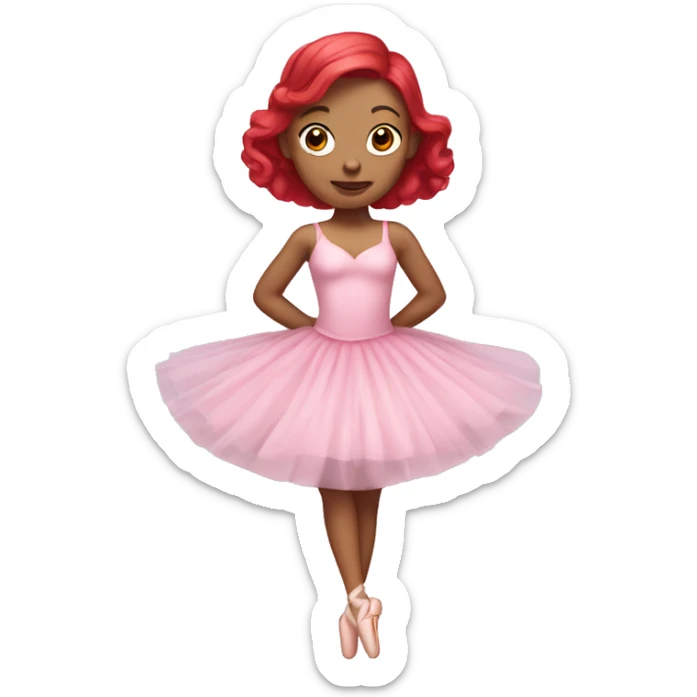 White skin ballerina with pink dress and red hair sticker