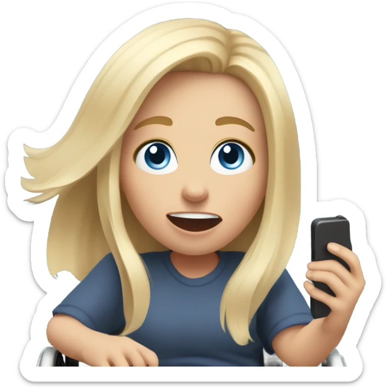 Screaming white girl with blonde hair and blue eyes in wheel chair taking selfies sticker