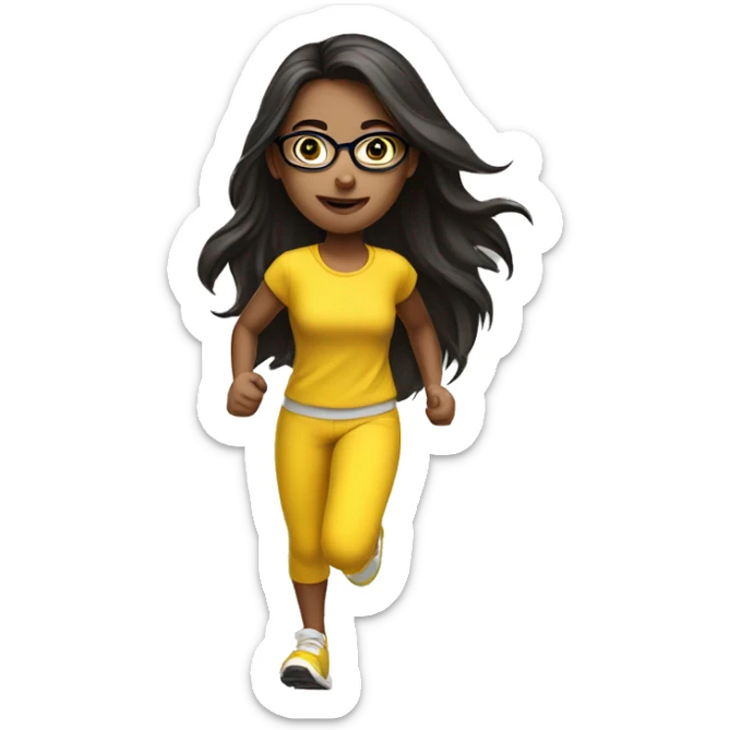 Girl running in yellow clothes set long dark hair and glasses  sticker