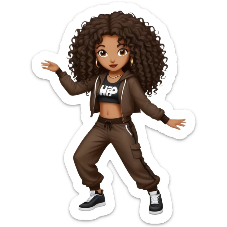 Dancing dark brown girl with long darn brown curly hair hip hop sticker