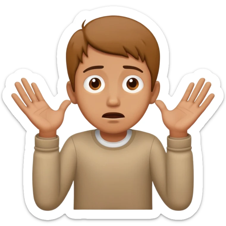 anxious man with hands outstretched in begging position with worried fearful expression sticker