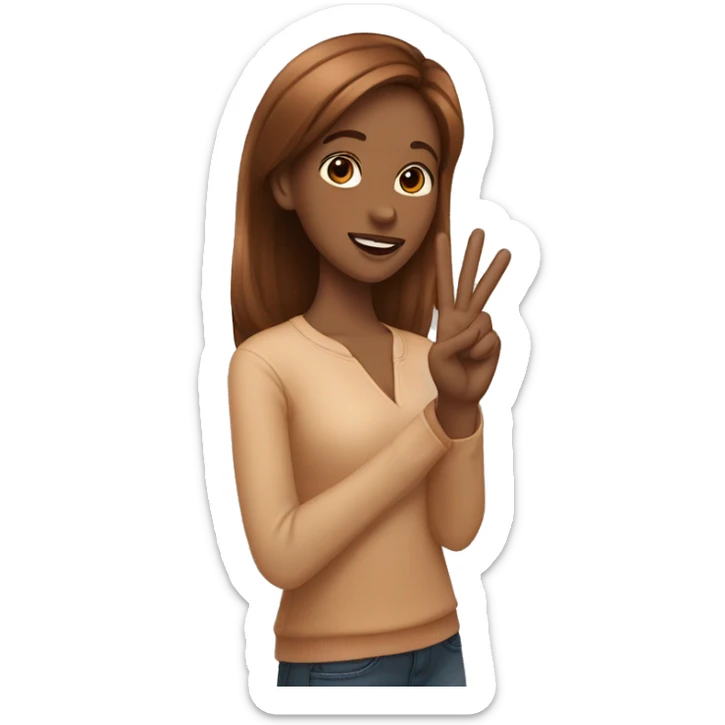 Redish-brown haired lightskined girl making the peace sign in front of her face sticker