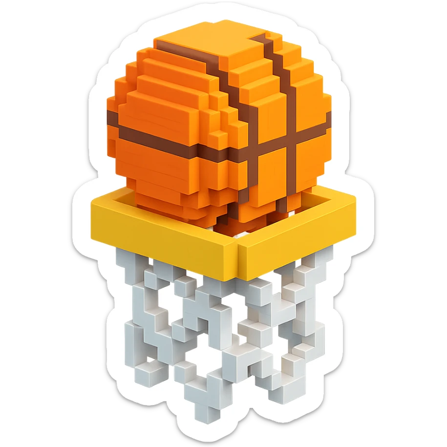 Voxel-style basketball in a net, no background, variation 2. sticker