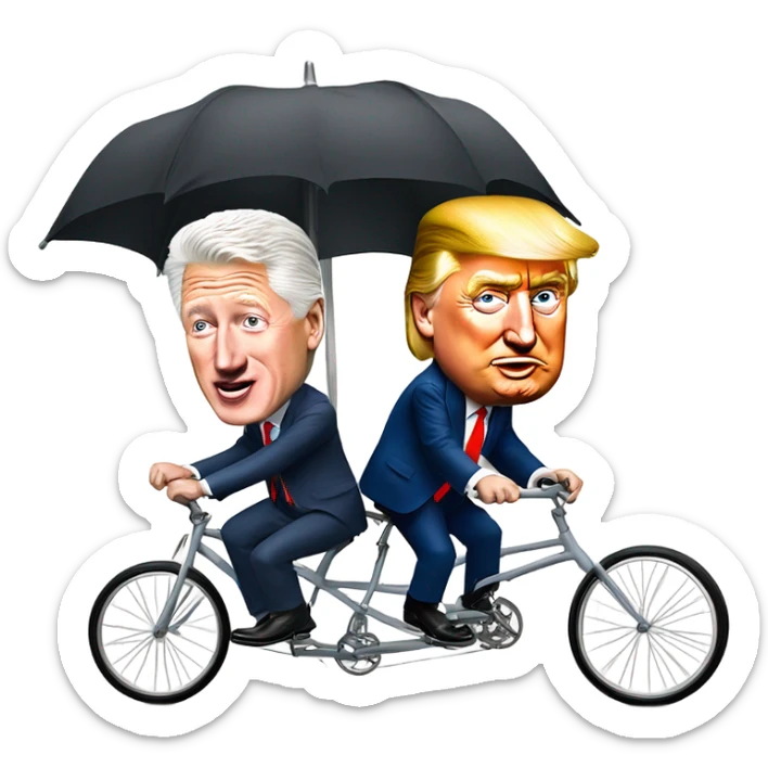 Bill Clinton and Donald Trump riding a two person bicycle ￼ sticker