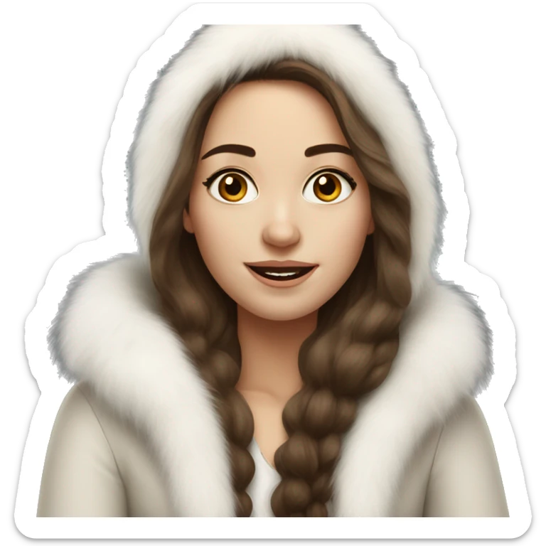 Realistic pretty Russian woman with long brown hair with white fur sticker