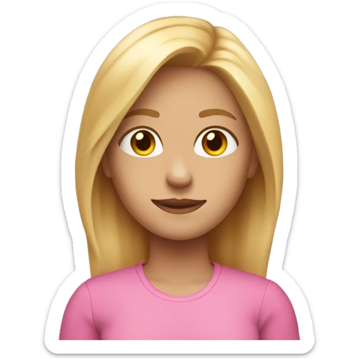 Girl with shoulder length blonde hair wearing a pink shirt sticker