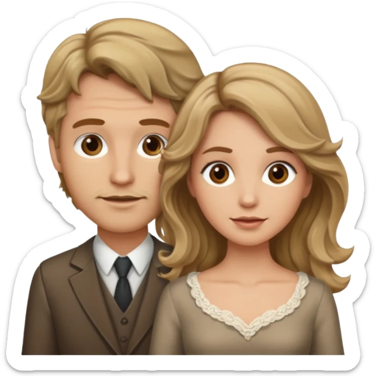 Married couple male dirty blonde hair and female brown wavy hair sticker