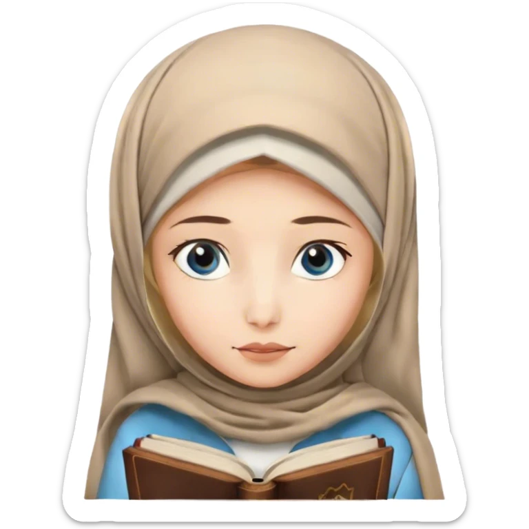 Turkish konya blonde Hijabi girl with blue eyes reading quran beautiful finish  sticker