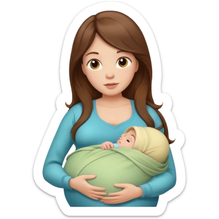 Pregnancy babywearing mom with long brown hair and fair skin with a small baby and wrap  sticker