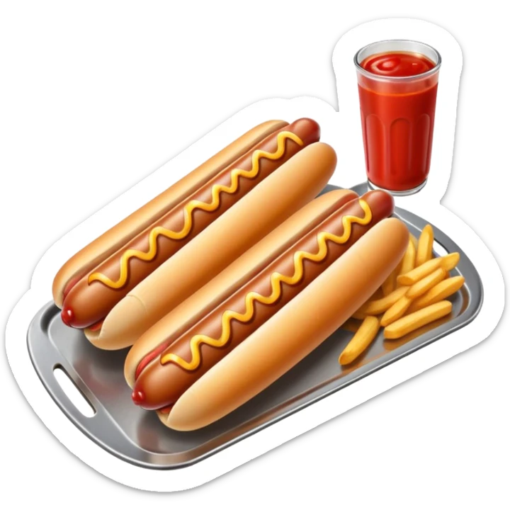 hot dog with french fries and ketchup on a tray sticker