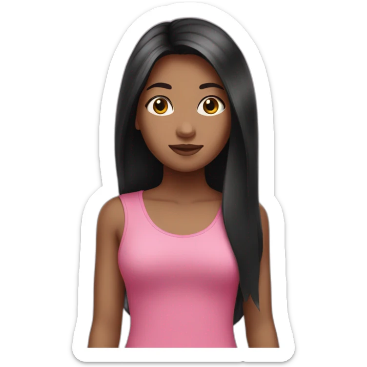 One girl with a darker skin and a pink top with long black hair   sticker