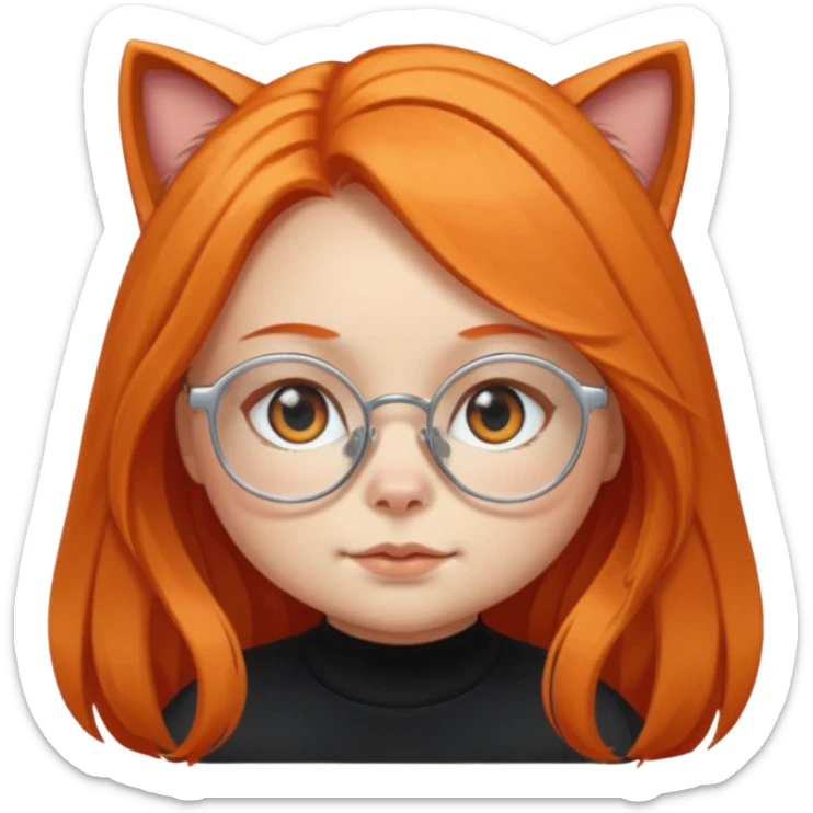 girl with chubby cheeks, very long orange hair, and silver cat-eyed glasses. B lack clothes.  sticker