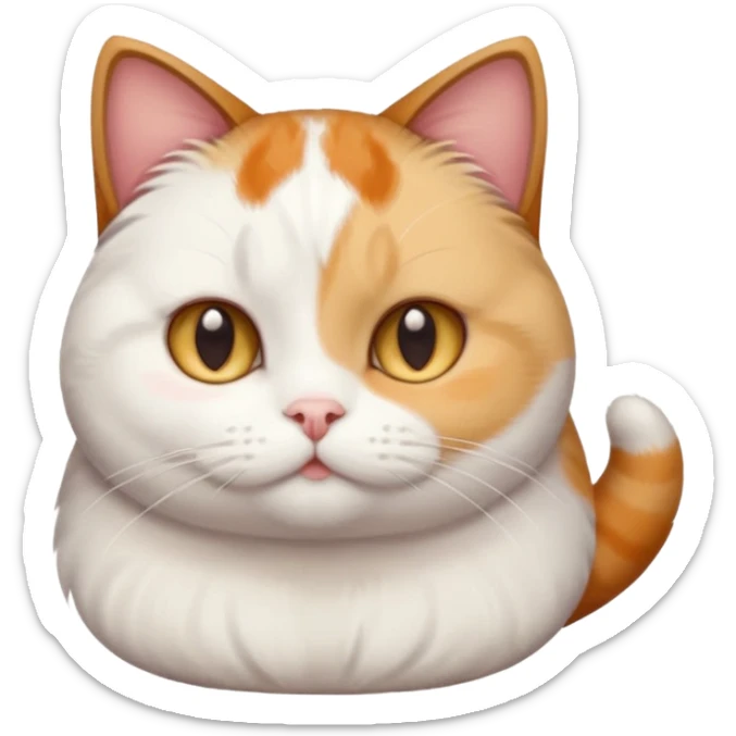 calico and white cat with small head, hazel eyes, and short but chubby body sticker