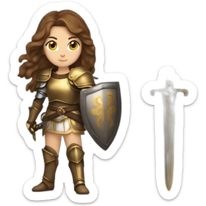lady knight long brown hair golden eyes tan skin holding a sword sticker