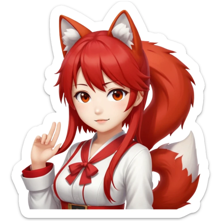 Azur Lane Akagi kitsune girl with red and white outfit and multiple fox tails sticker