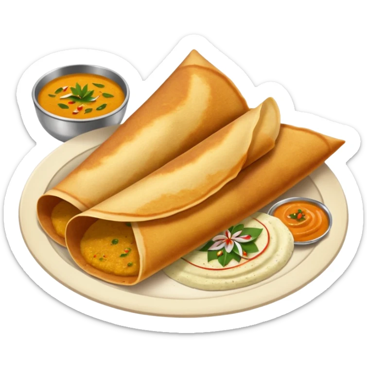 South Indian dosa with Sambhar and coconut chutney sticker