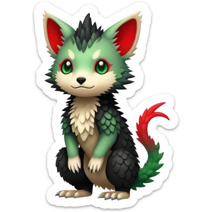 Kawaii Cute Edgy Black Green Red Trico-animal-creature full body sticker