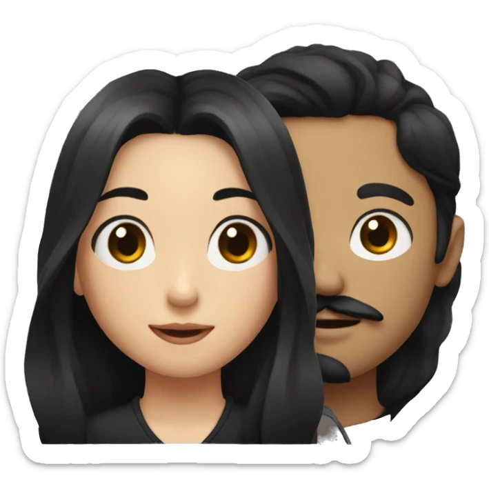 girl with black long hair and boy with black hair and moustache sticker