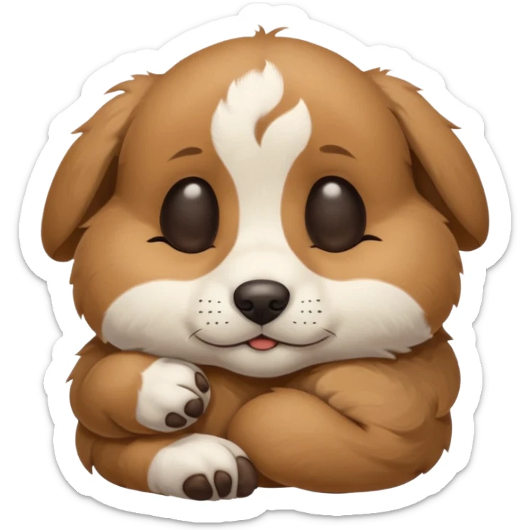 A cute, sleepy puppy face with closed eyes, a small dark nose, and light brown fur with some white markings, expressing peacefulness and innocence sticker