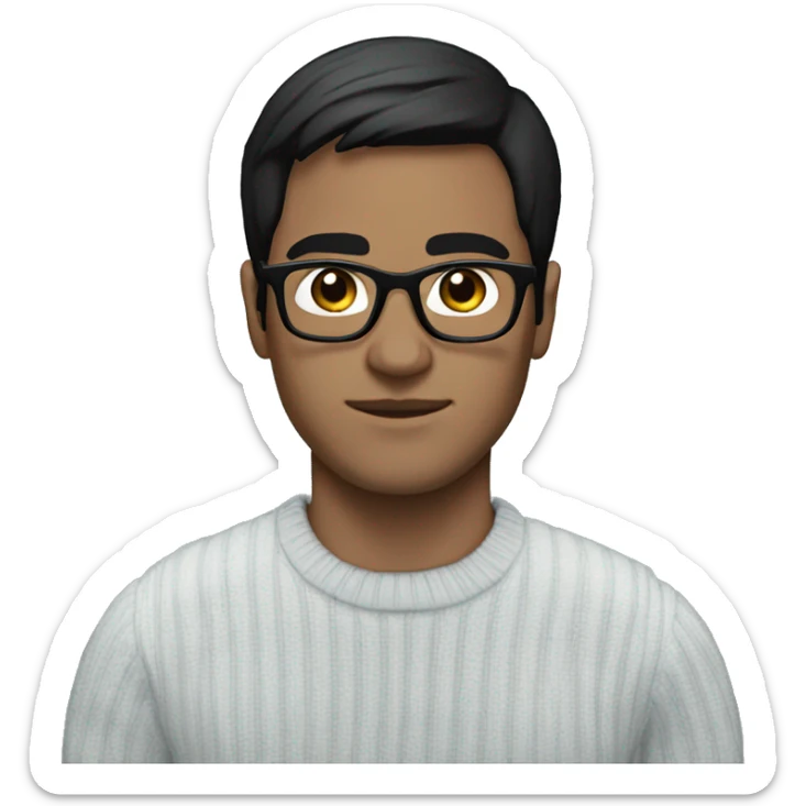 a guy with black straight hair, short black hair, glasses, black eye, white skin, blue sueter  sticker