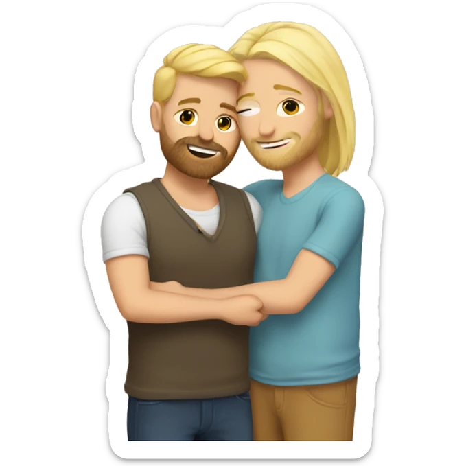 Cartoon gay couple cuddles, one of them tall and blonde with beard  sticker