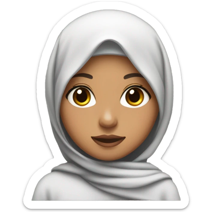 Lightskin girl with black hijab, bug briws and dark brown eyes in front of macbook sticker