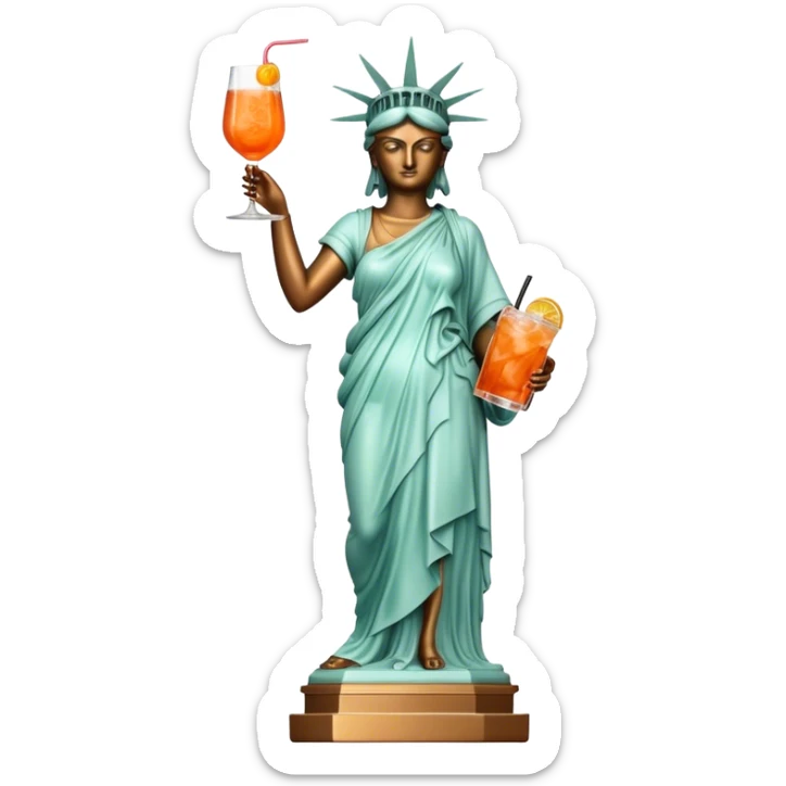 FULL BODY OF STATUE OF LIBERTY WITH AN APEROL SPRITZ COCKTAIL sticker