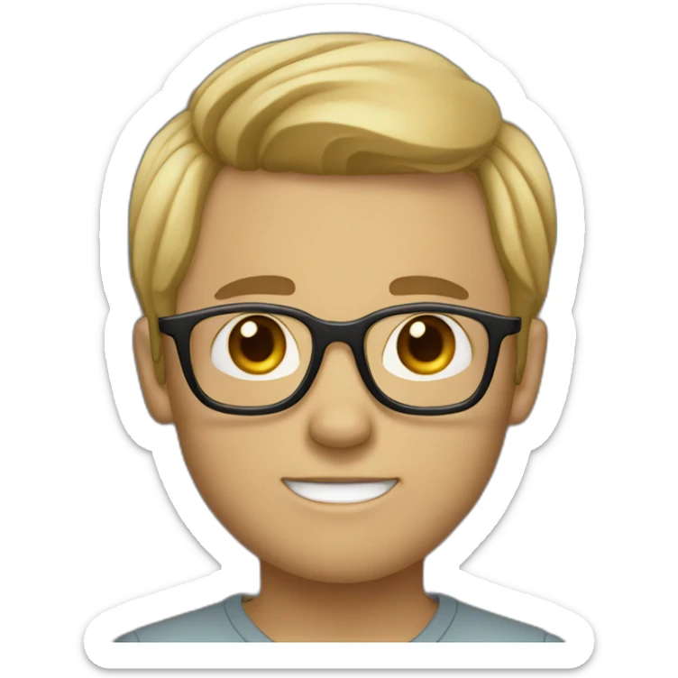 Big forehead boy with long straight dirty blonde hair wearing round glasses sticker
