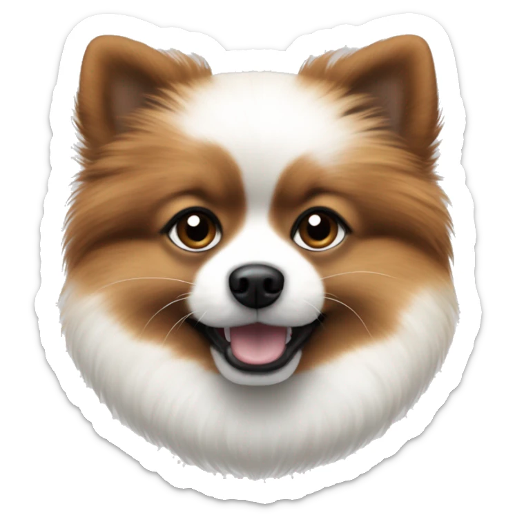 white and dark brown pomeranian puppy with black freckles on the nose sticker