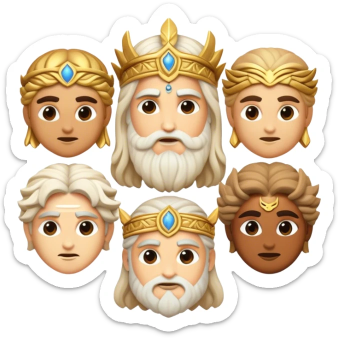 Cinematic Realistic Greek Gods Pop Culture Emoji, featuring mythic portrayals of ancient deities rendered with dynamic, ethereal lighting and classical detail. sticker