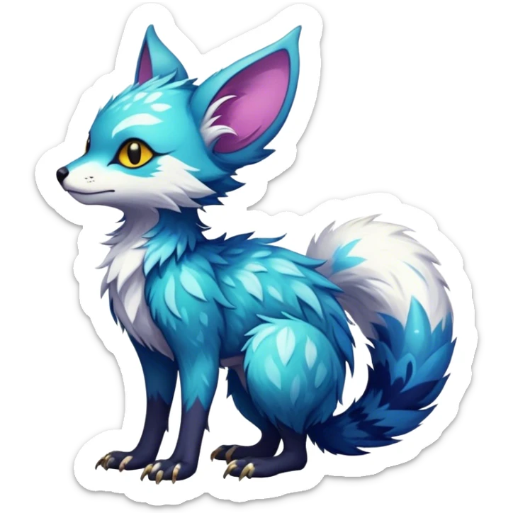 Epic Feral Rare Fantasy shiny edgy cool fluffy Vernid-Trico-species-hybrid-animal by LiLaiRa, random markings, tufted tail, tufted ears, full body sticker