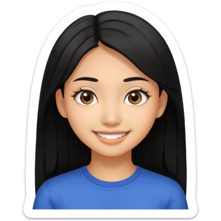 20 yr old asian woman hair  center part big eyes big smile tanned skin straight black hair sticker
