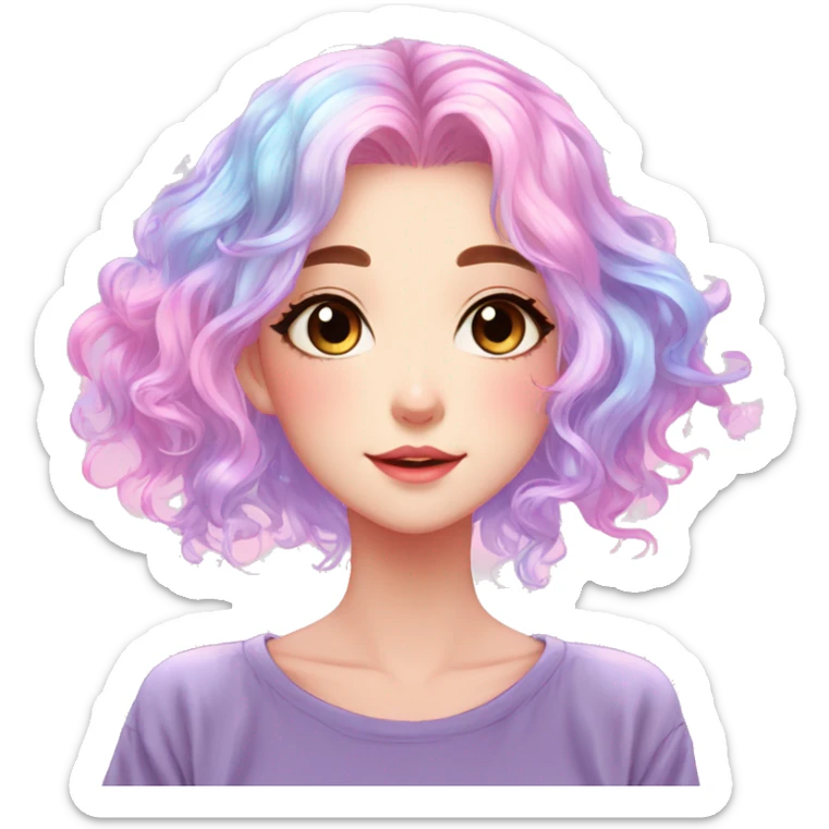 Gorgeous Beautiful Blushing Petite Colorful-Shiny-Pastel-Fairy-Soarkle-Anime-Lady with beautiful gradient pastel hair aesthetic sticker