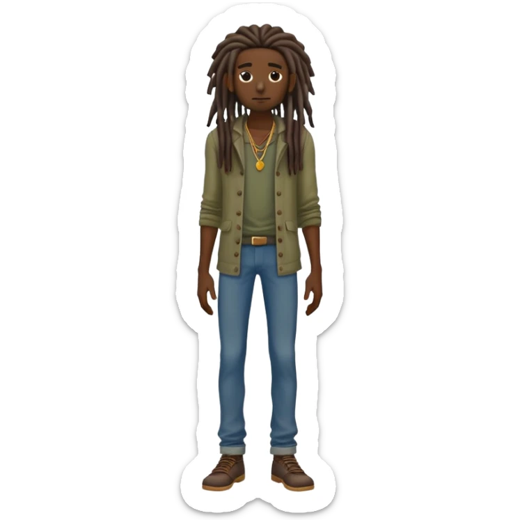 full body very skinny African American male figure standing wearing clothes with long dreadlocks sticker