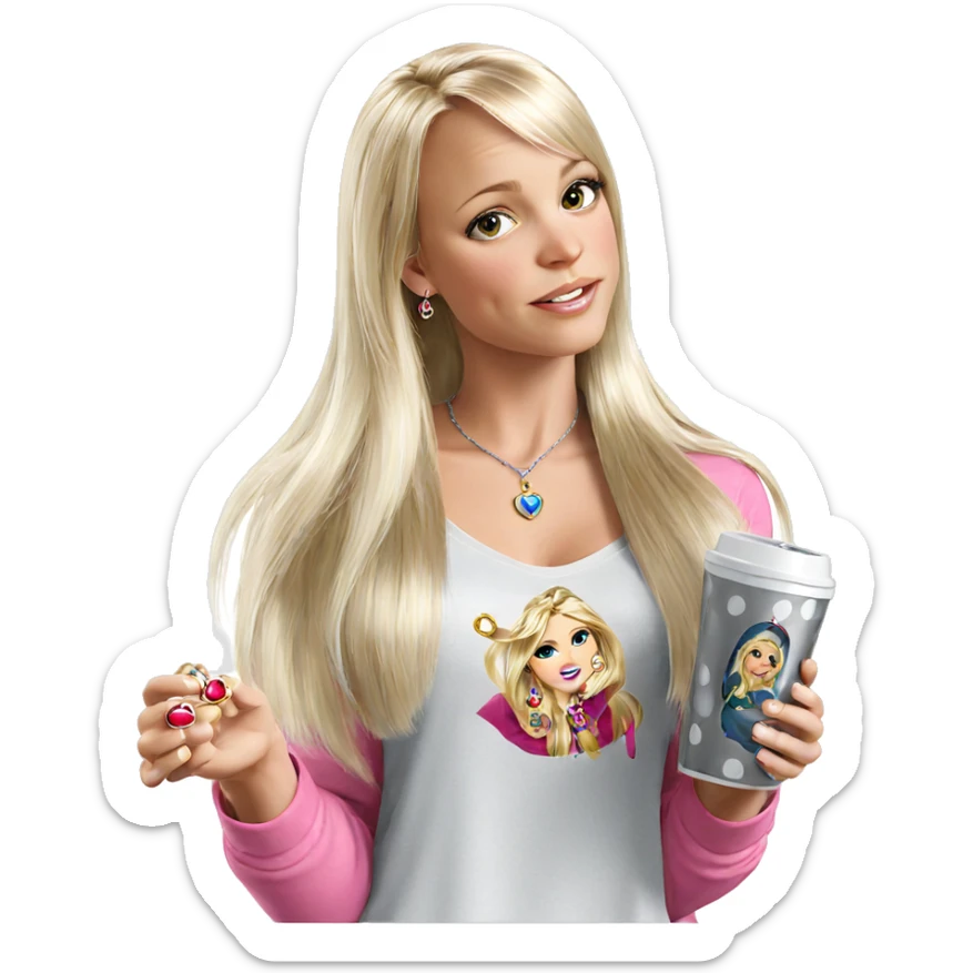 blonde girl with jewelry cup sticker