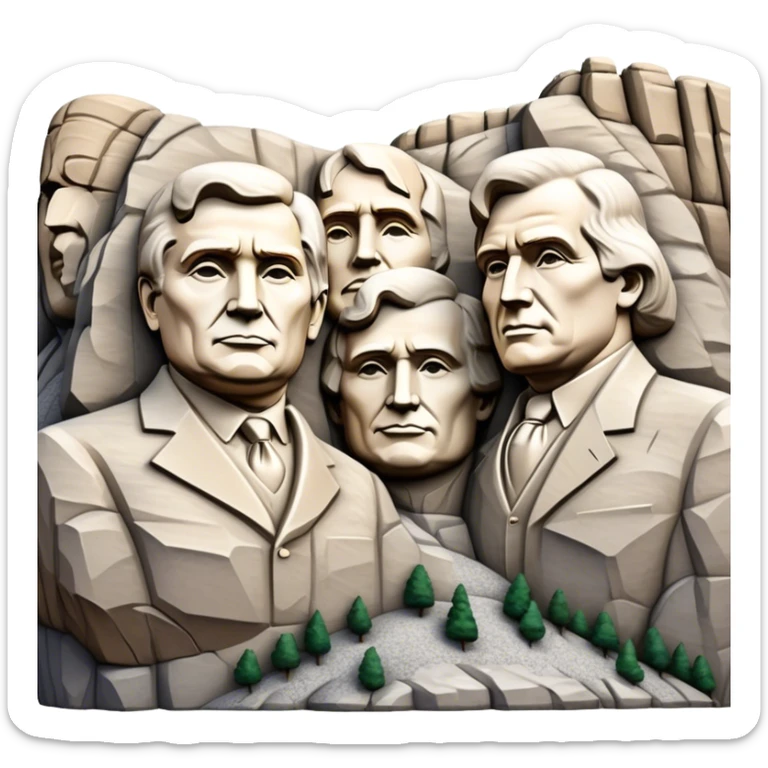 Cinematic Realistic Mount Rushmore Landmark Emoji, featuring the carved faces of four U.S. presidents, etched into the granite mountainside with dramatic lighting accentuating the rock textures. sticker