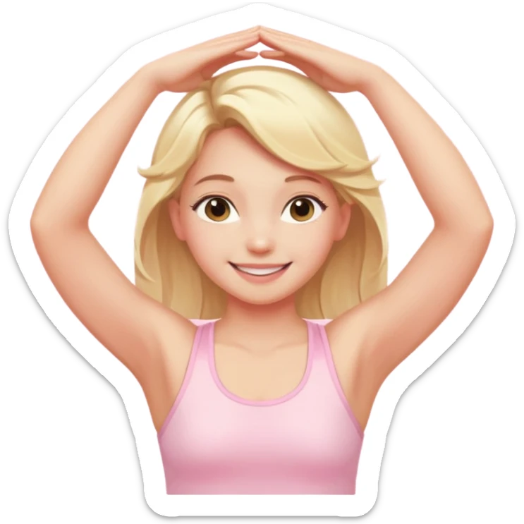 angelic blonde girl stretching in light pink gym smiling sticker